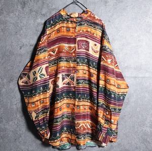 abstract design band collar shirt