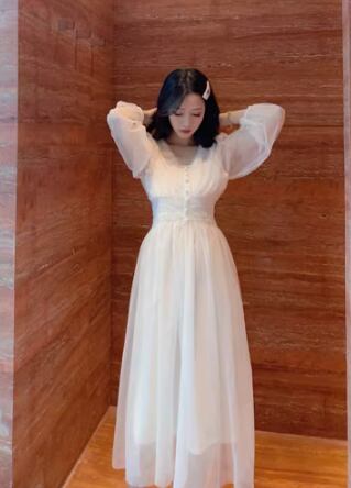 ワンピース シフォンワンピース フレアスカート ロングワンピース 重ね