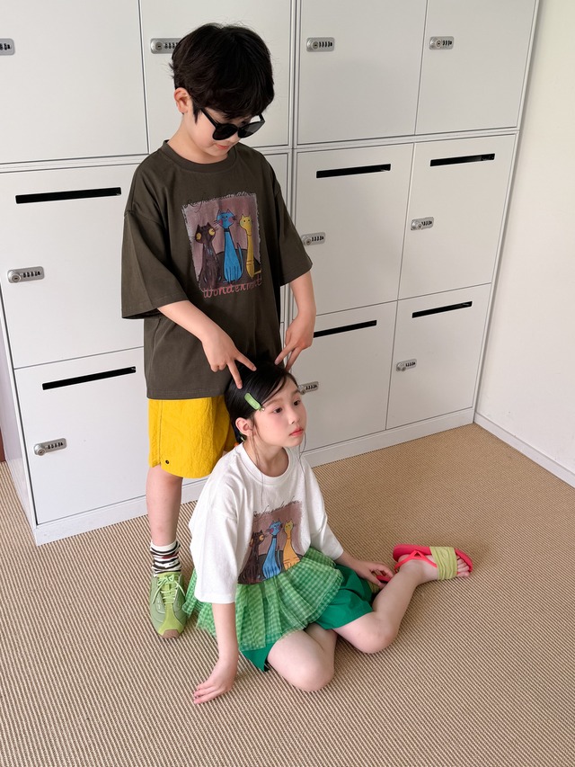 【KID】トリプルキャットプリント半袖Tシャツ - 5