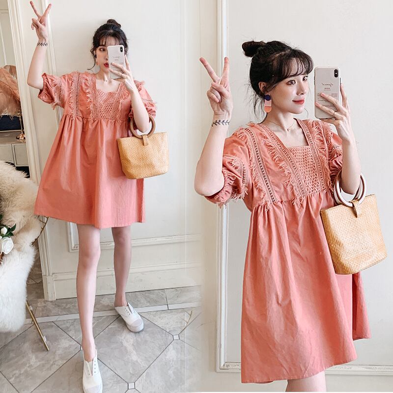 【新作】【送料無料】 マタニティウェア2020夏の新しいファッションコットンとリネンのステッチドレスバージョンミドルレングスプラスサイズのマタニティドレス-アリババ 大きめサイズ サマー 夏物 expec23344529289