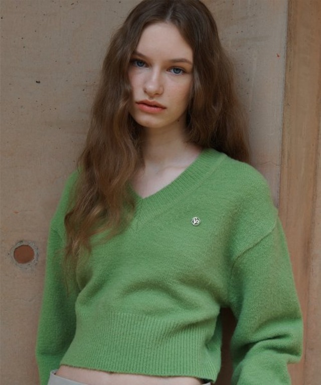 [SINOON] V NECK CROPPED SWEATER