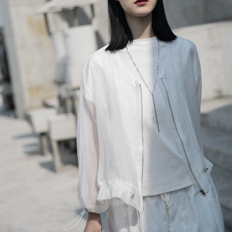 ジップアップ リネントップス T0166