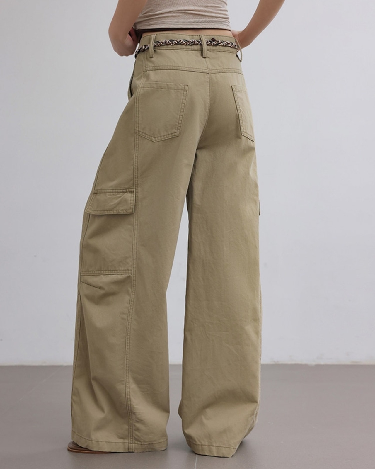 Flap design wide leg cargo pants L0178
