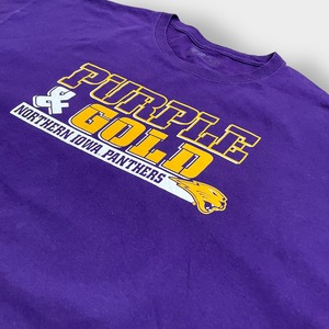 【Russell】カレッジ 北アイオワ大学 NORTHEIN IOWA PANTHERS ロゴ プリント Tシャツ 2XL ビッグシルエット パープル ラッセル 半袖 夏物 us古着