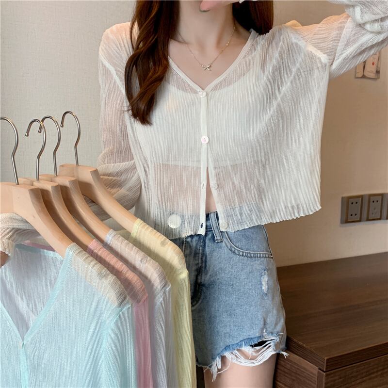 ニット サマー薄手スタイルVネックカーディガンショートブラウス ロング 夏物 1号婦人74693186562