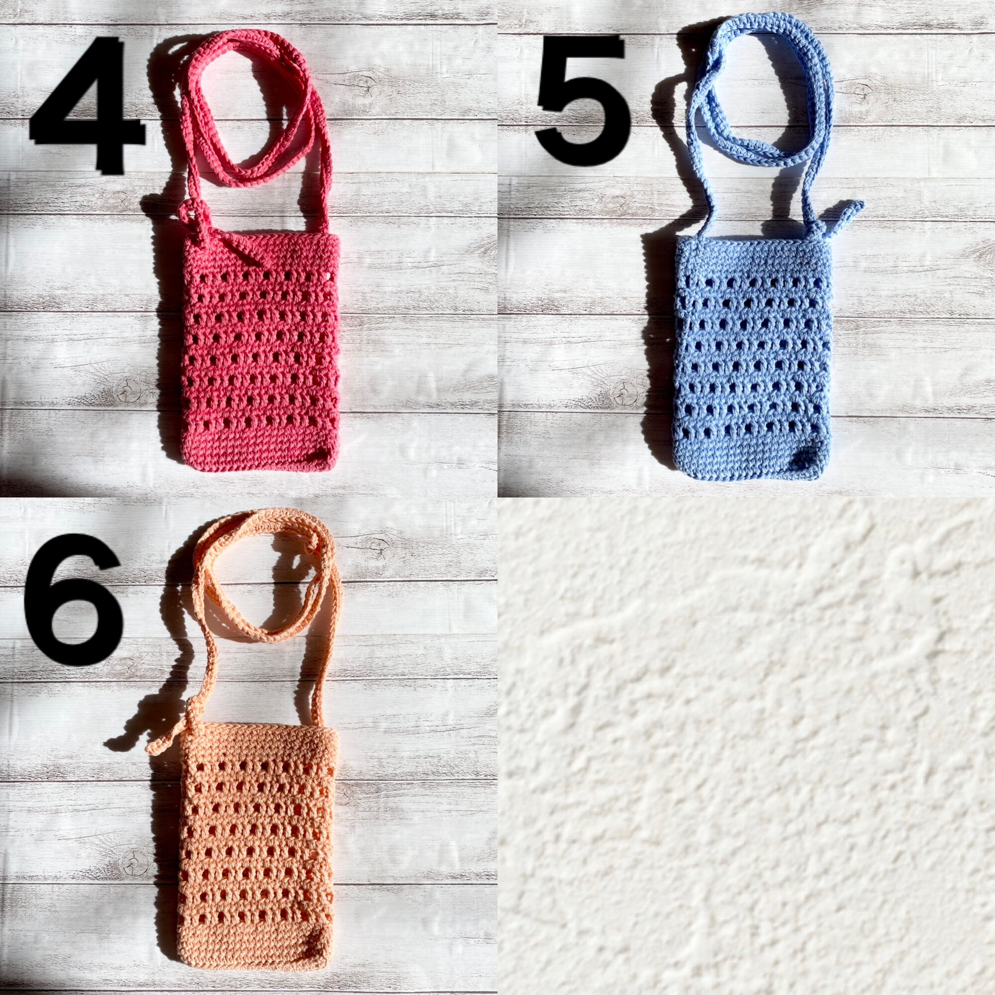 ショルダーバッグ ポシェット サコッシュ クロシェバッグ かぎ針編み　茶桃灰 jolisacoche3_6a4c50ed-d8f4-