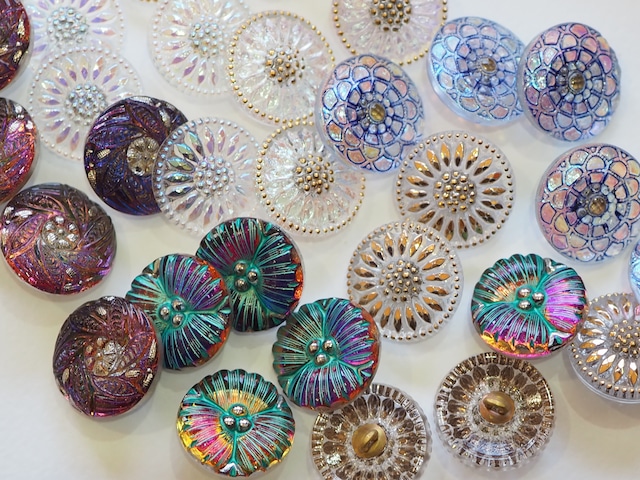 チェコガラスボタン 18mm  / ヴィンテージ風