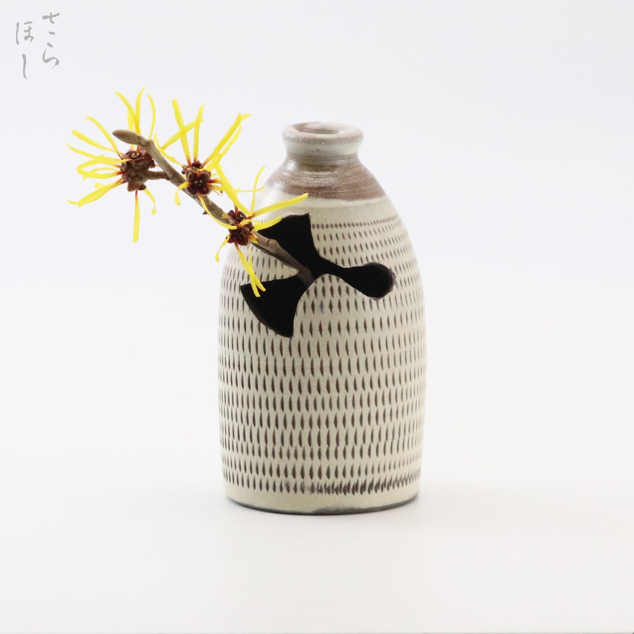 小鹿田焼 小袋窯 つり花入れ 飛び鉋 白 高さ約10.5cm 陶器 民藝 花器