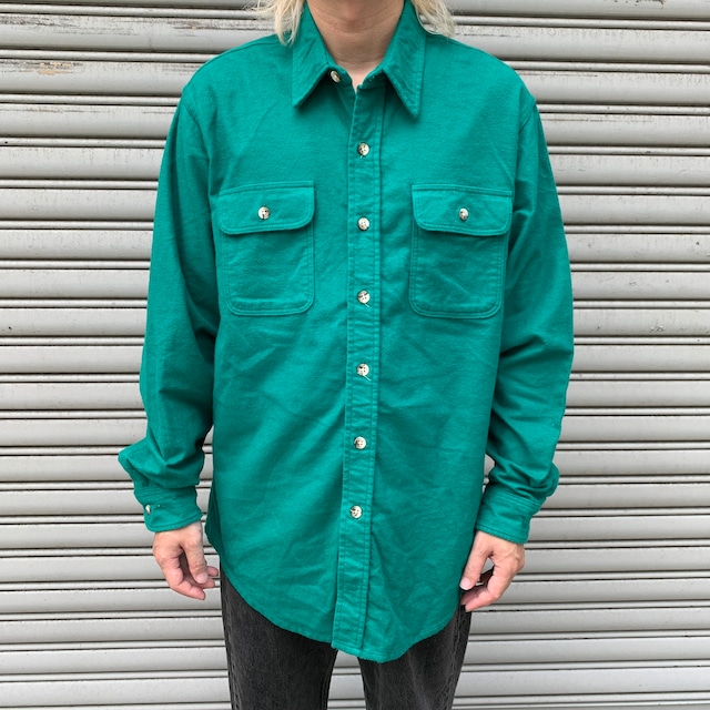 90s USA製 セントジョンズベイ シャモアクロスシャツ グリーン L