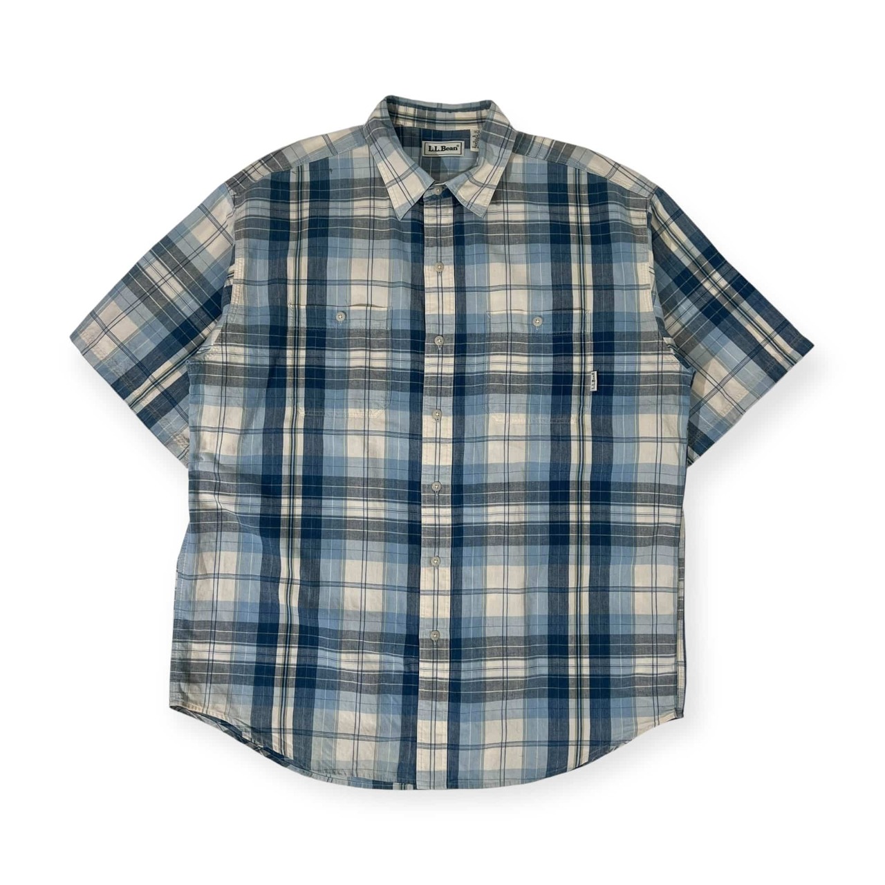 90s L.L.Bean エルエルビーン チェック 半袖 シャツ L/ブルー メンズ ビンテージ