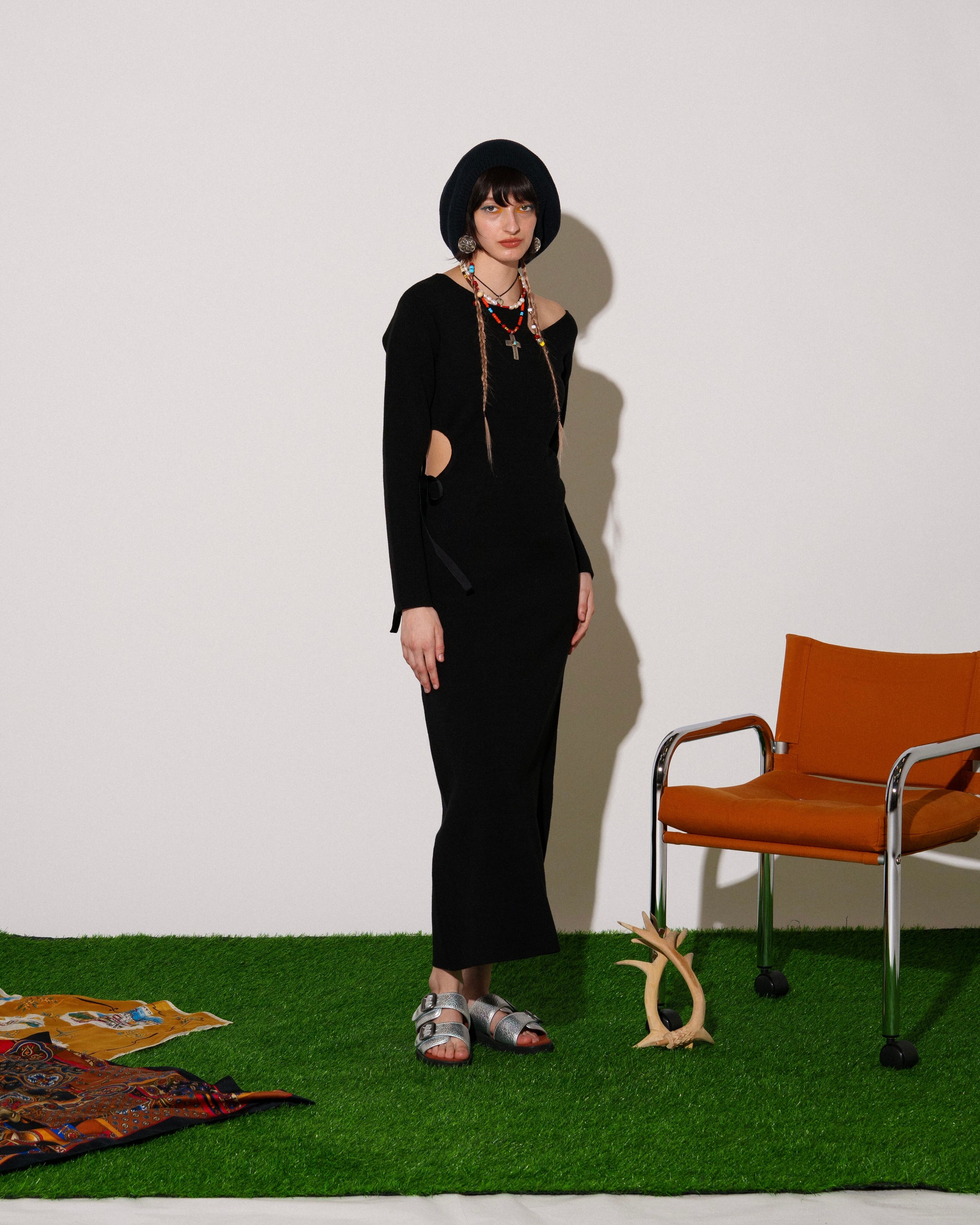Art Knit Dress/アートニットドレス-Black＆Valencia Orange | AMBERGLEAM