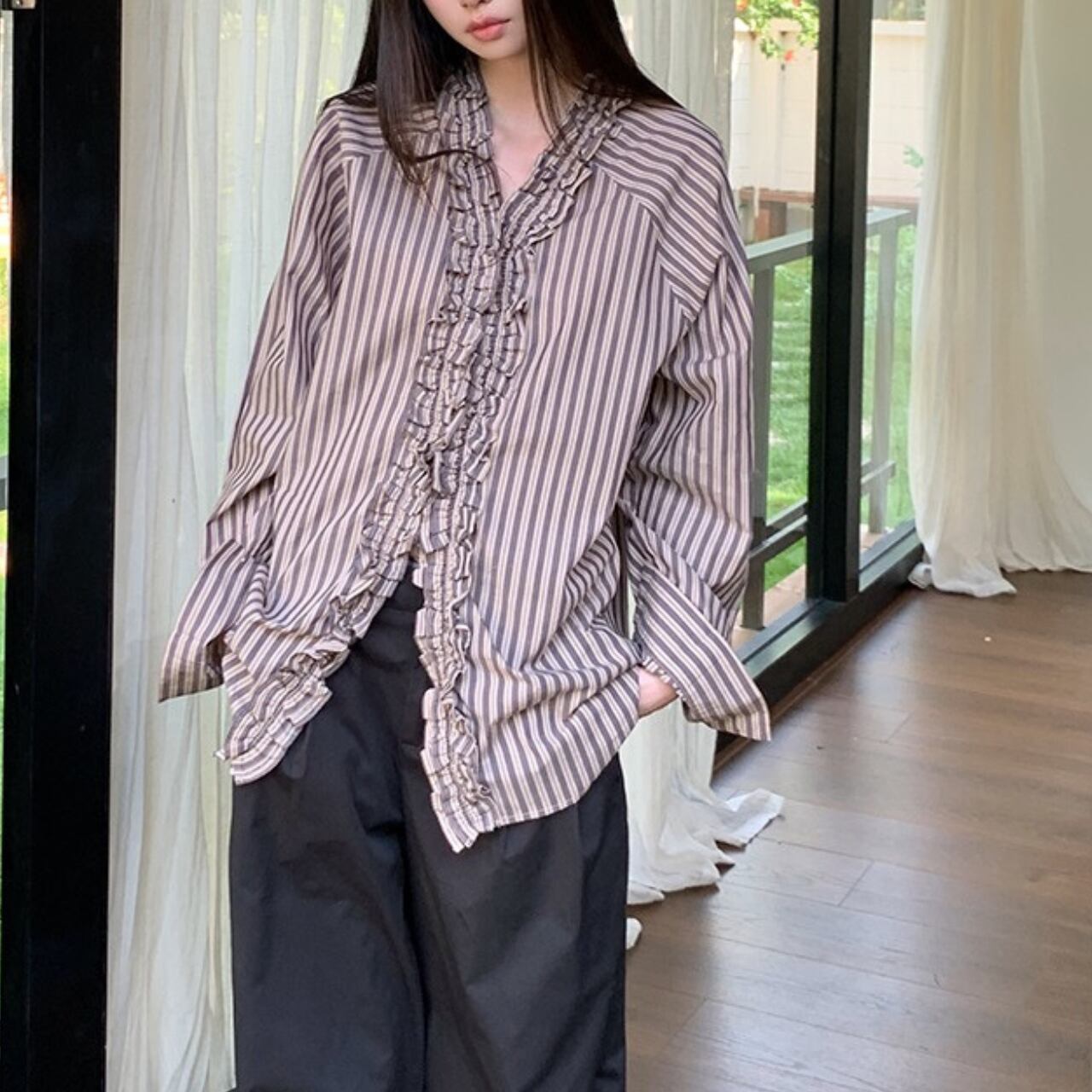 ピンタックフリルカラーブラウス 00856