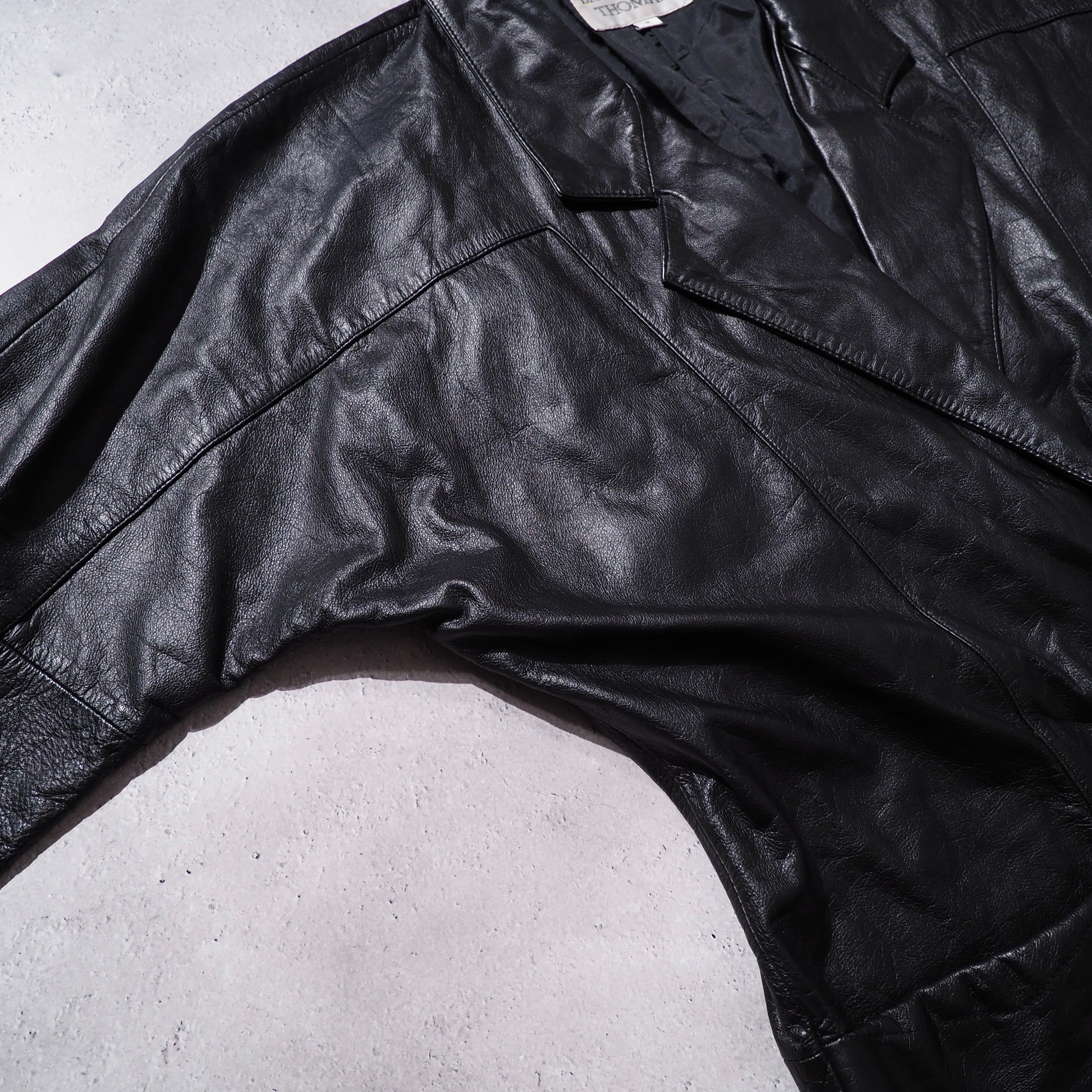 1980 - 90s Black mode Dolman sleeve vintage long leather coat