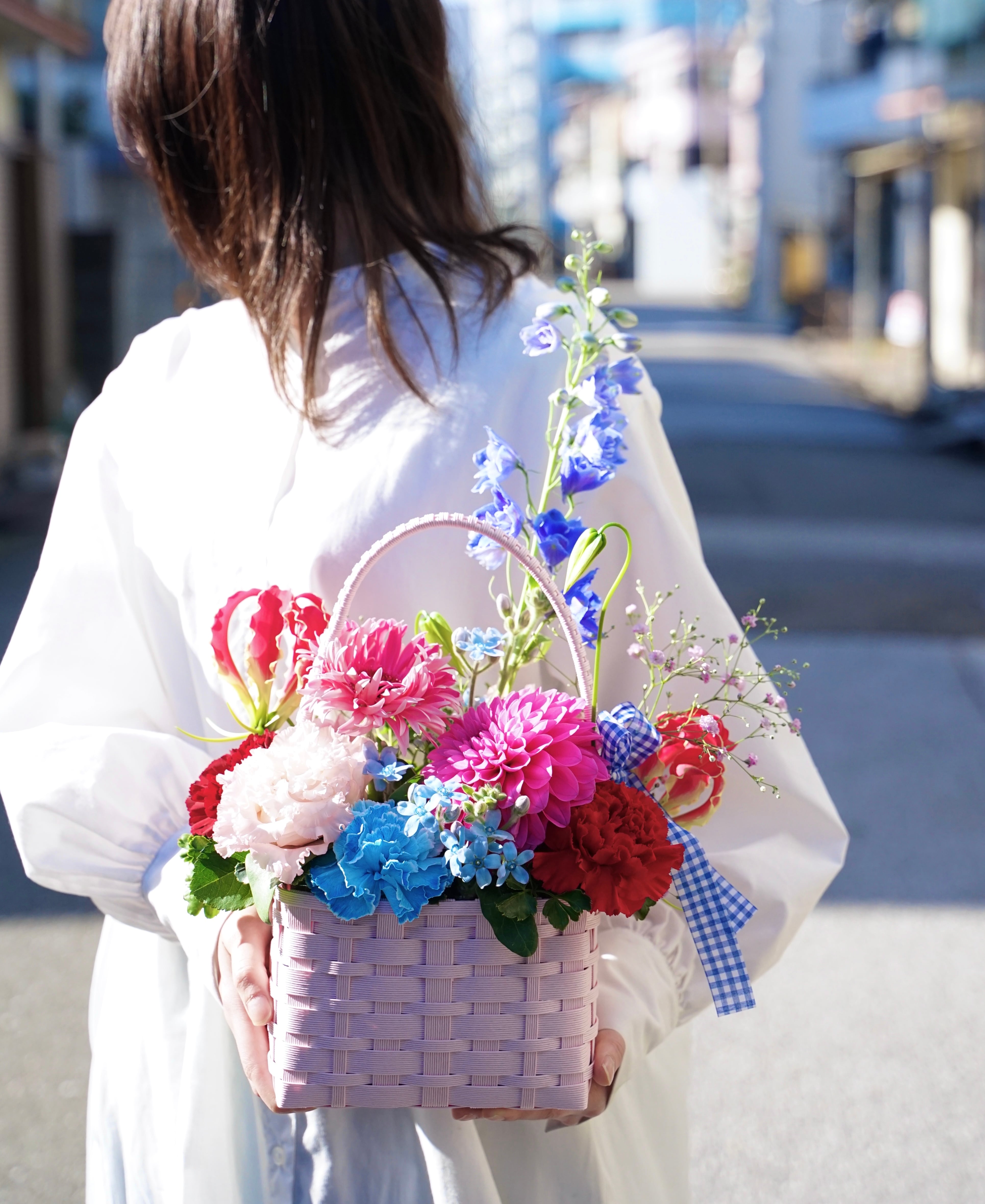 color basket flower/カラー バスケットフラワー アレンジ お祝い プレゼント