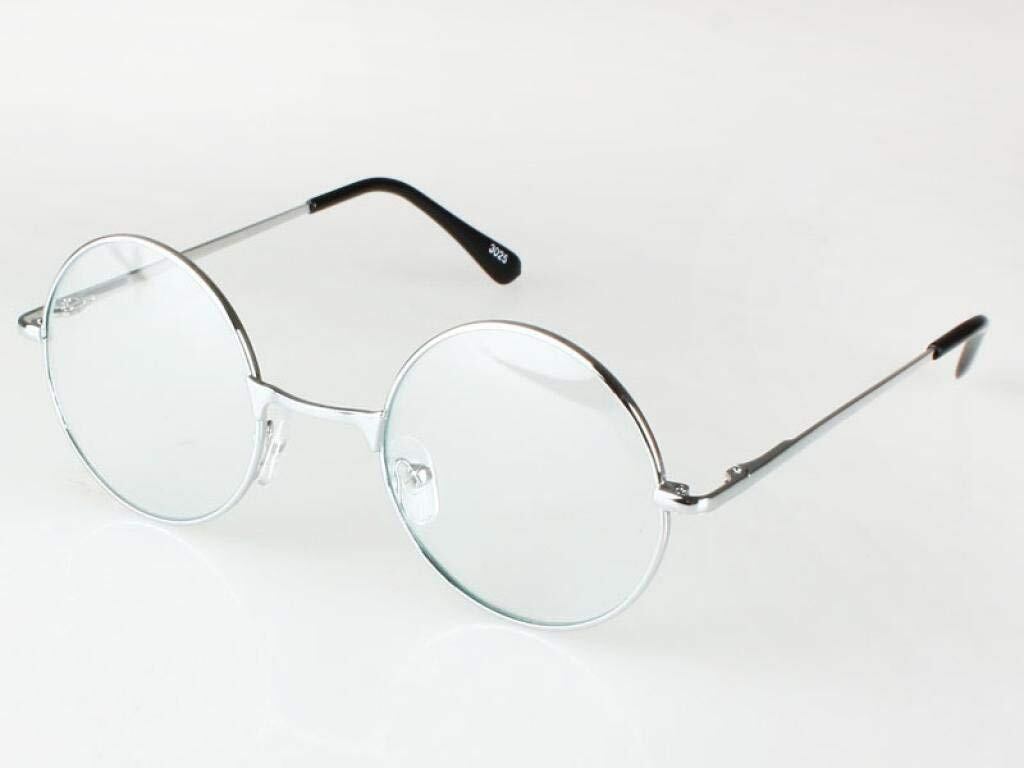 【特価処分】伊達メガネ 丸型 レトロアンティーク 風 コスチューム用小物 シルバー 男女共用 48mm