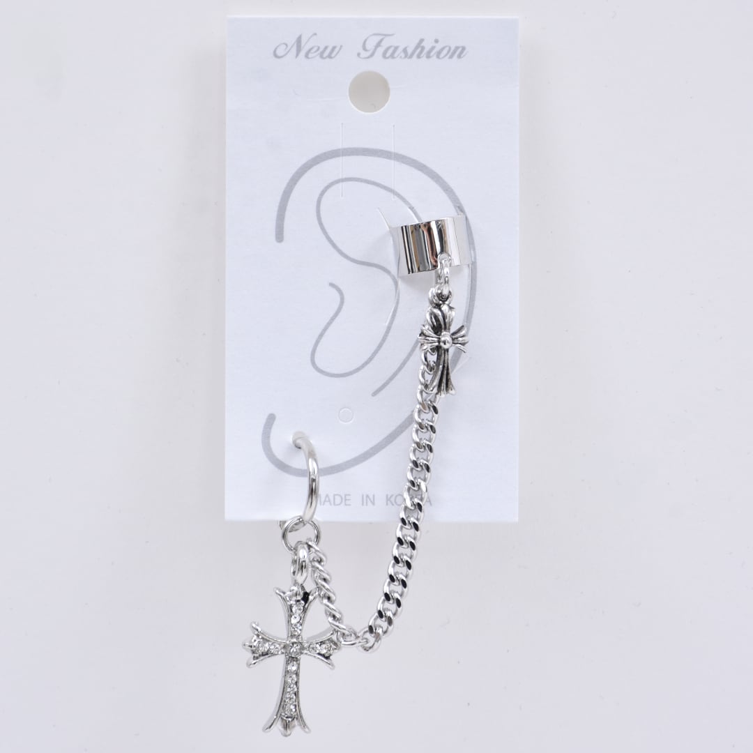 ラインストーンクロス×チェーン イヤーカフイヤリング | VOLCAN&APHRODITE