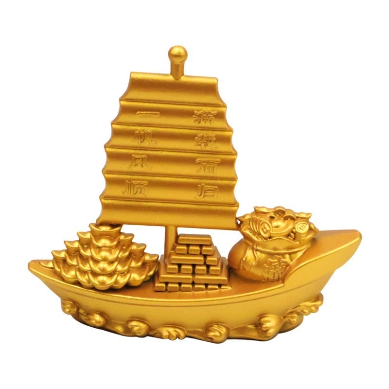 風水 元宝 財宝 船 宝船 置物 オブジェ 金色 ゴールド 黄金 招財 富