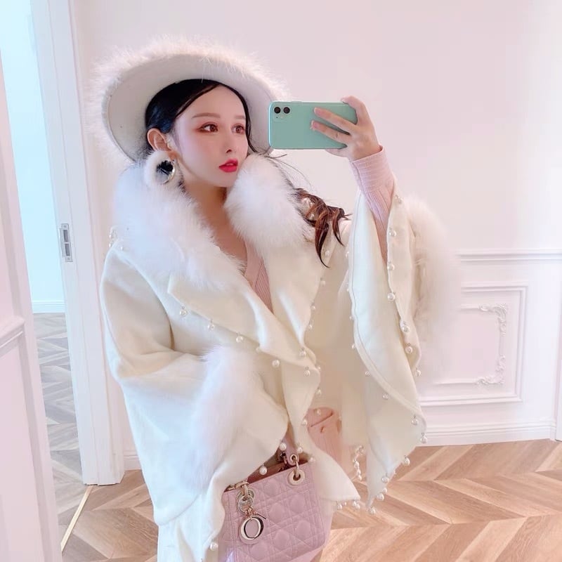 ポンチョ コート アウター パール 白 ファー | LOVEYsmileSHOP