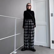 Double pleated ombre check PT/black