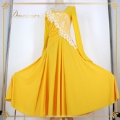 社交ダンス 衣装 スタンダード ドレス ワンピース レッスンウェア パーティ衣装 Leirena レイリーナ 黄色 白 イエロー系 ホワイト系 長袖 フェミニン レース ポリエステル ドレスアップ 誕生日 パーティー 女性用 カジュアル 体型カバー 輝く デザイン ステージ衣装 競技衣装 お洒落 コスチューム お手入れ簡単 移動簡単