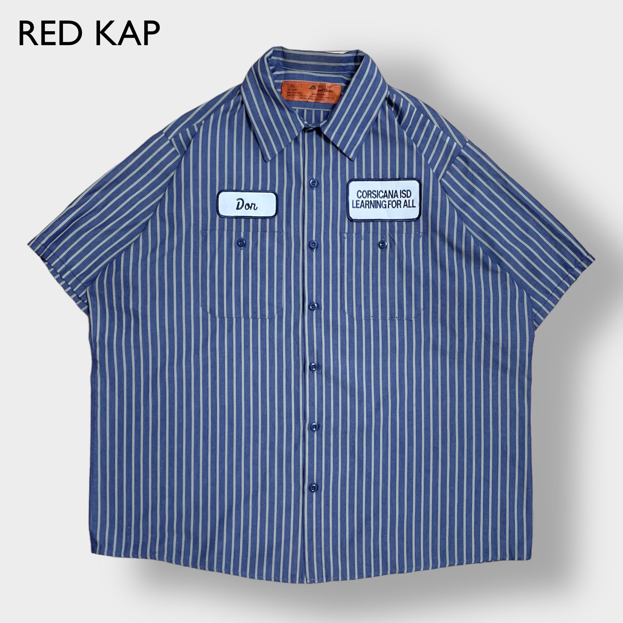 レッドキャップ グレージュ USA 90s 半袖 ワークシャツ ワッペン
