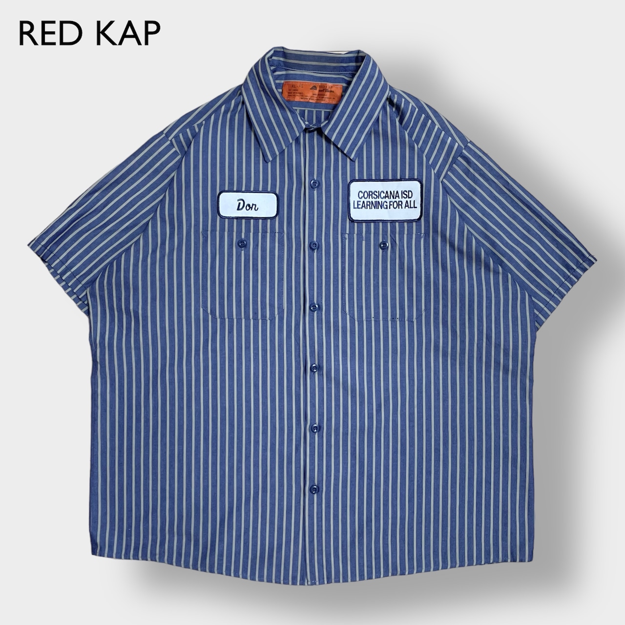 【RED KAP】半袖シャツ ワークシャツ ストライプ ワッペン X-LARGE ビッグサイズ ワーク系 レッドキャップ US古着