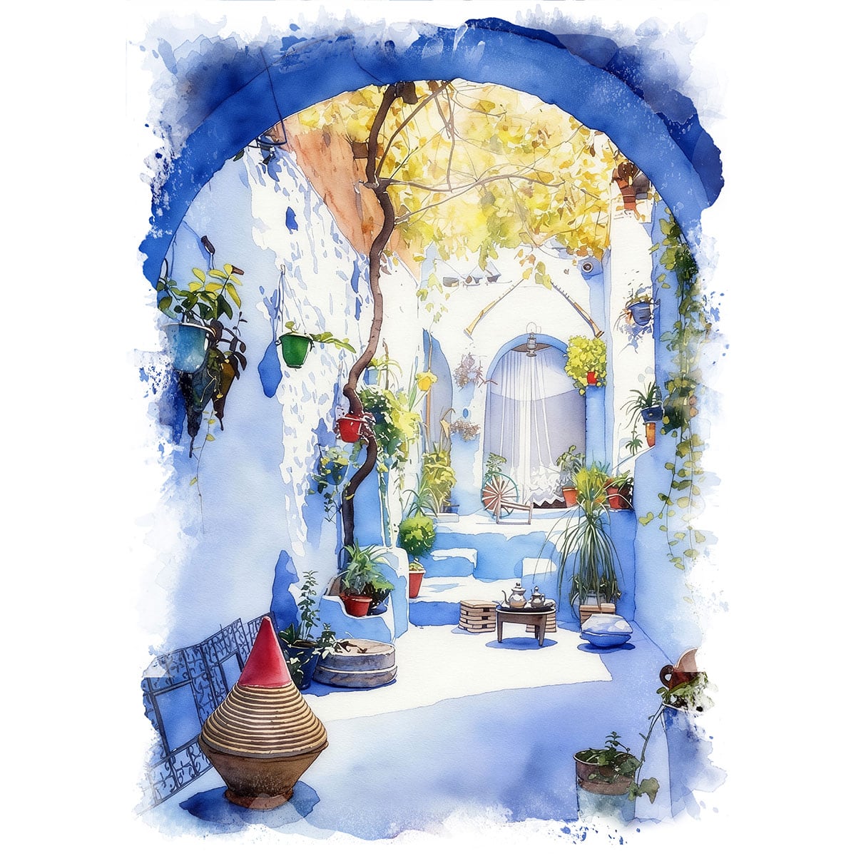 絵画 モロッコ 風景画(街並み) シャウエン インテリアアート額付き