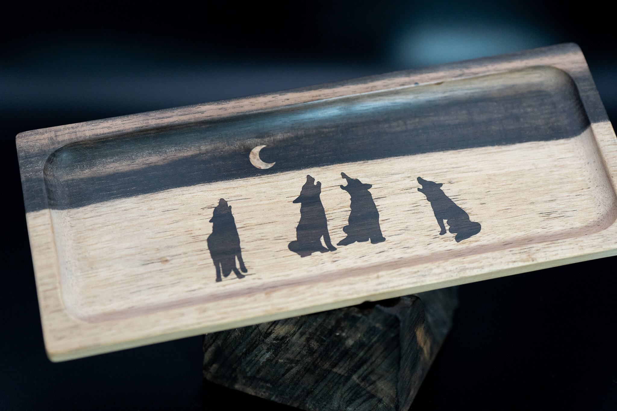 【魅惑の黒い紋様】黒柿 ペントレイ 象嵌 月に吠える