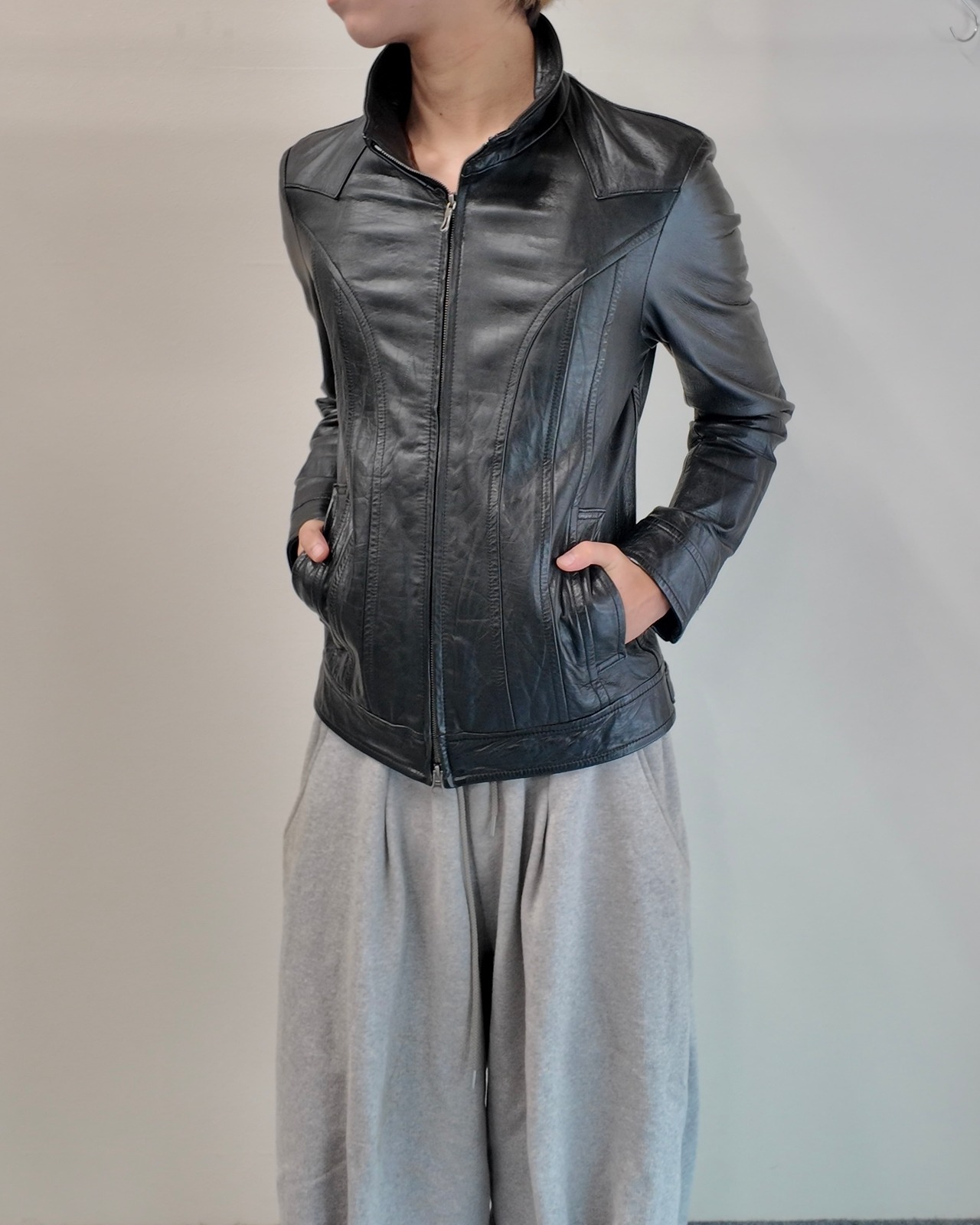 【5351 Pour HOMMES】curve seam leather jacket
