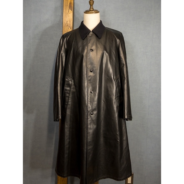 【1980s】"National Police of France" PVC Leather Raincoat with Wool Collar