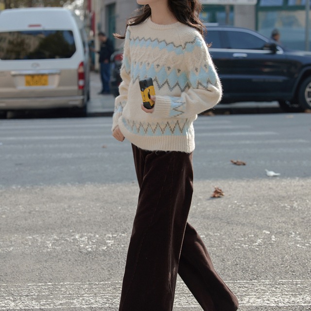 nordic pattern crew neck knit J00012