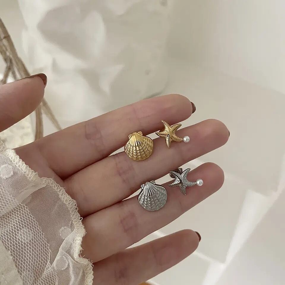 金アレ対応 316L 18k summer seashell pierce (0595)