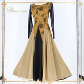社交ダンス 衣装 ワンピース ドレス in the MOOD インザムード パーティ レース 花柄 高級感 上品 軽い ゴールド 黒 金 茶色 ゴールド系 ベージュ系 ブラウン系 フォーマル 上品 スタイリッシュ 日本製