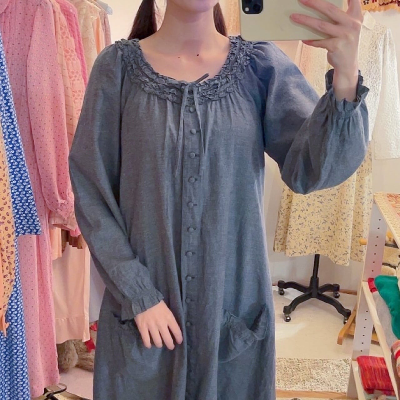 PINKHOUSE / cotton frill gather one-piece