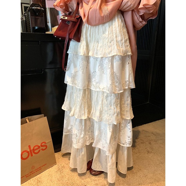 Mixed lace tiered skirt　M023