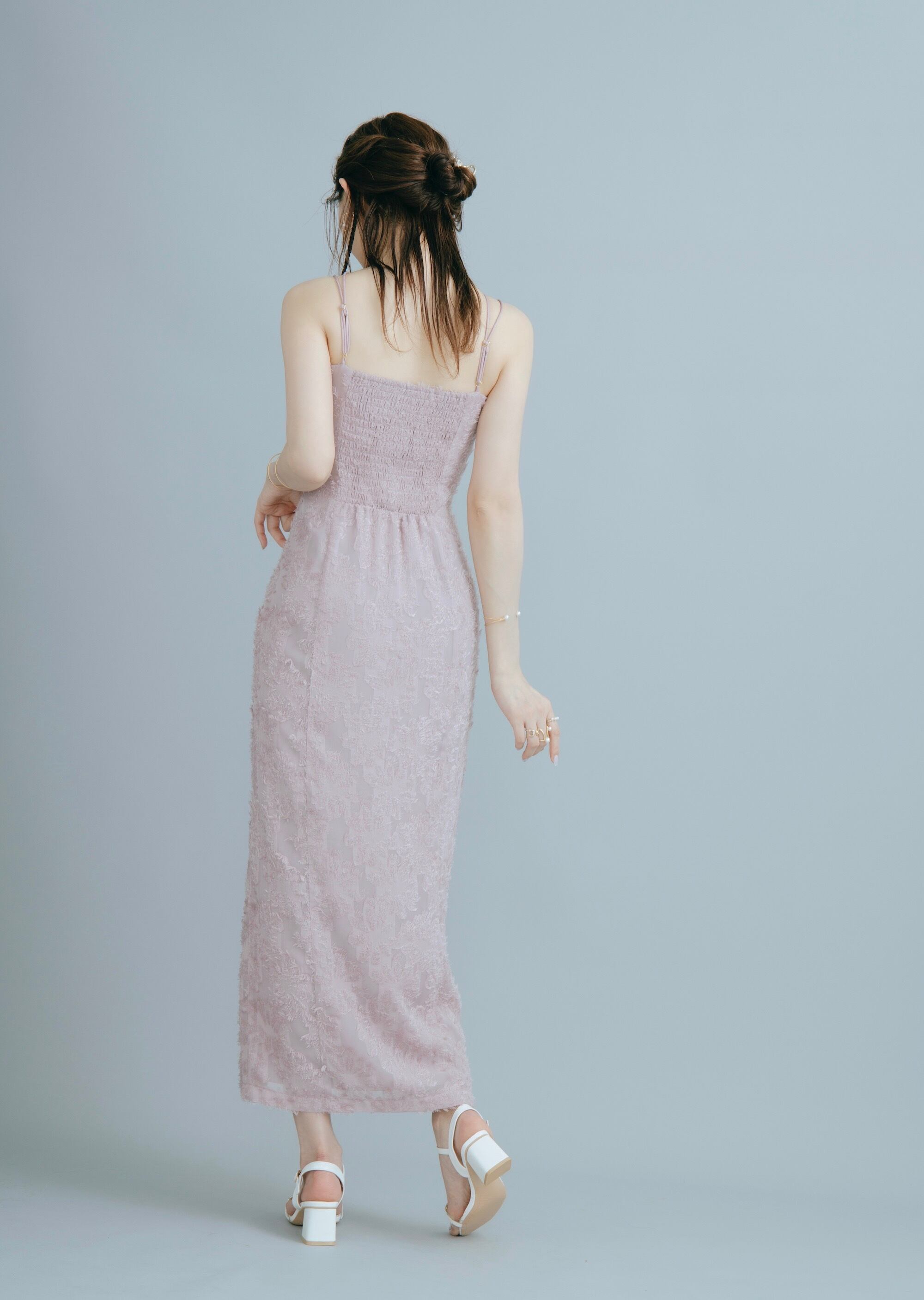 Sheer Shirt × Fringe Jacquard Dress | Crayme, 