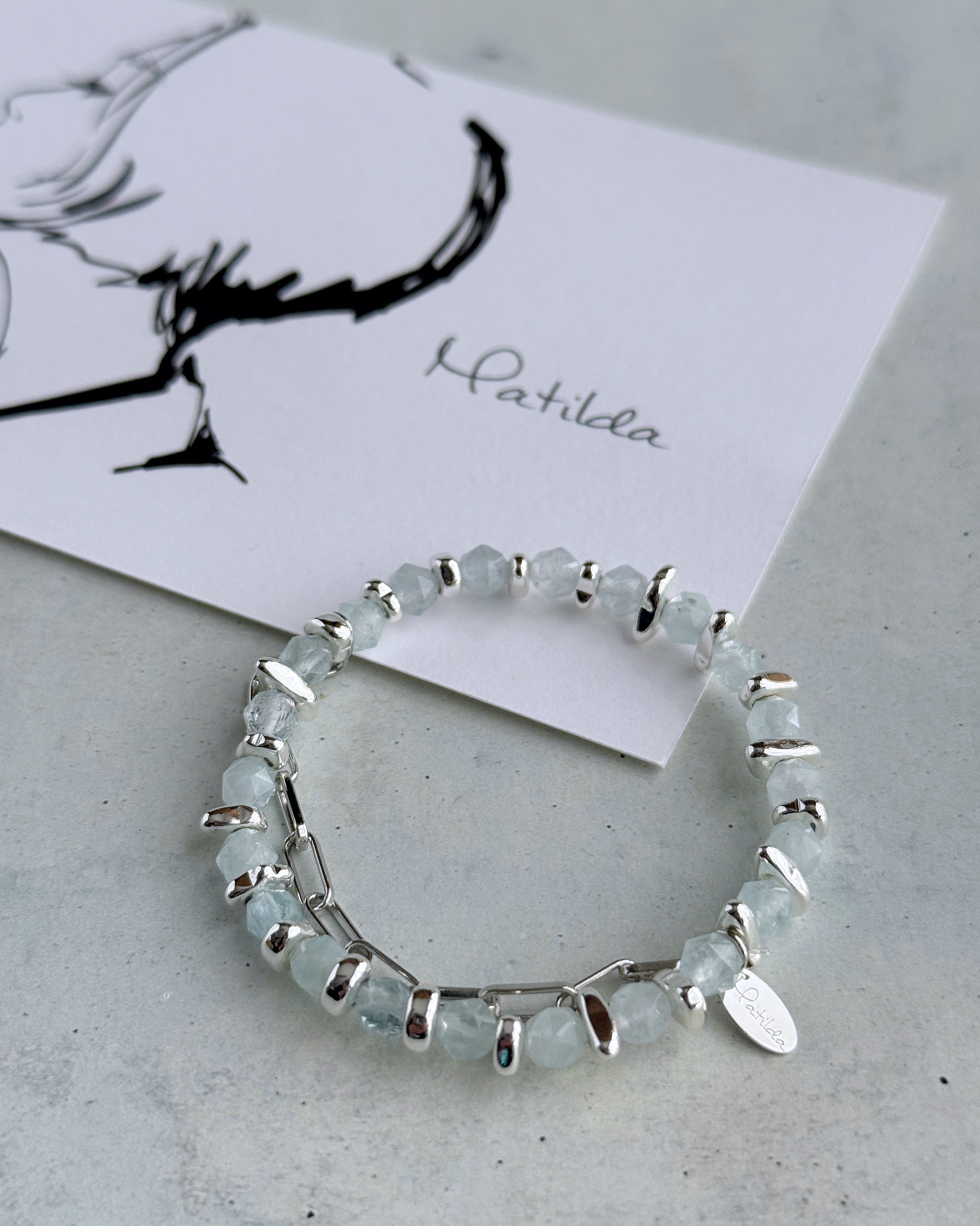 Chain & stone bracelet(アクアマリン)