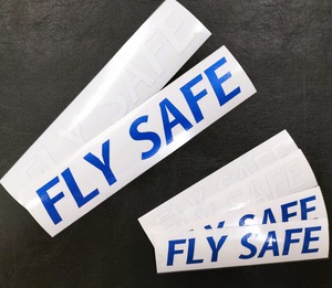 <送料無料>FLY SAFE 切文字ステッカー大小６枚セット（大サイズ青白各1＋小サイズ青白各2枚）