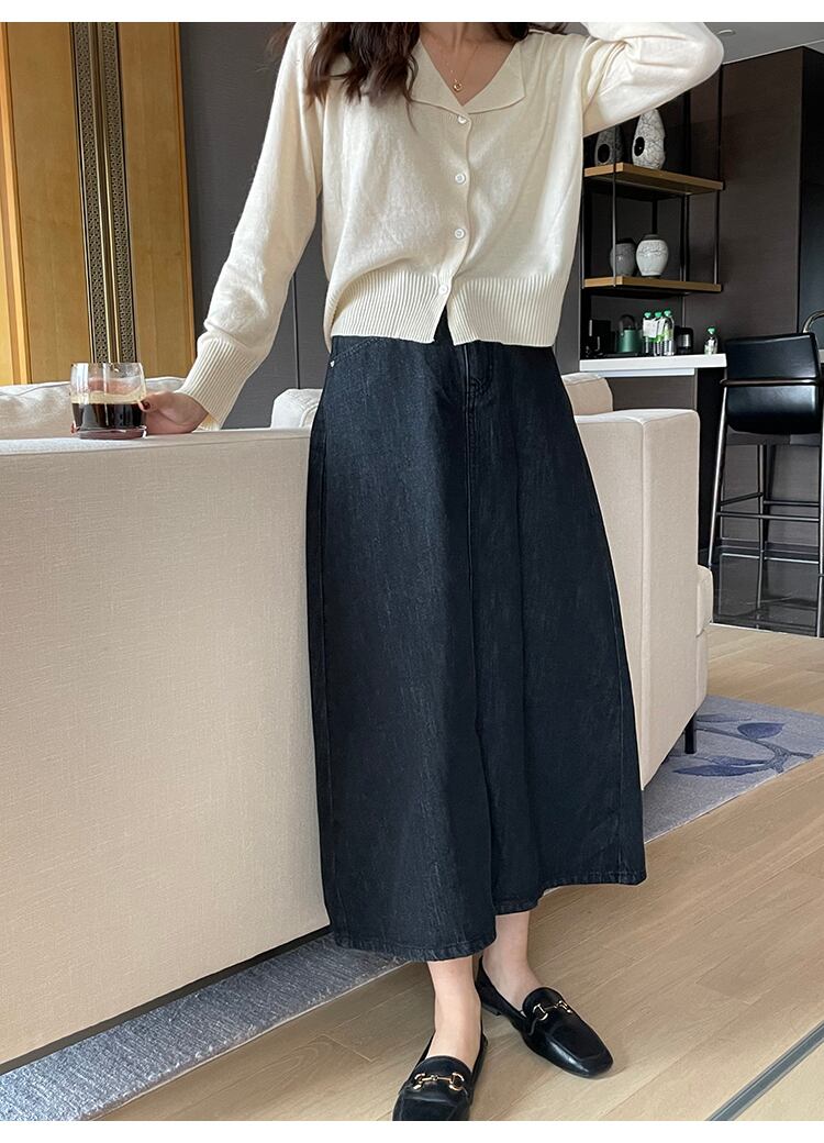 ロングスカート スプリングオータムハイウェスト薄手Aライン 春物 秋物 ビッグFスモールZ韓国54840091910