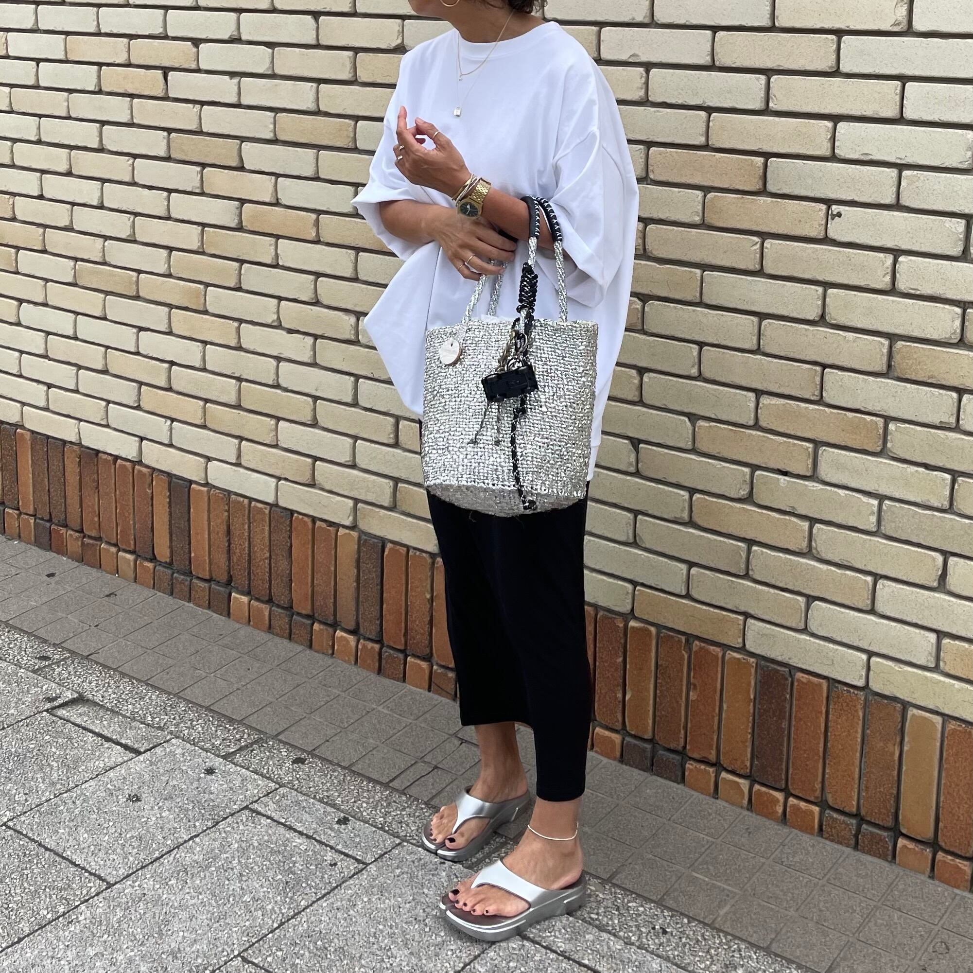 バッグ meong blue Bag / SILVER x Silver MAGAZINE Shoulder TOTE BAG / Silver / カゴバッグ / Style(B