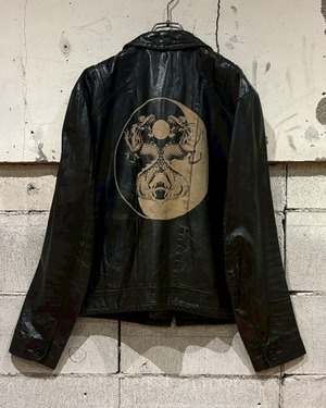【Caka otto】Yin & Yang × Dragon Design Vintage Zip Up Leather Jacket