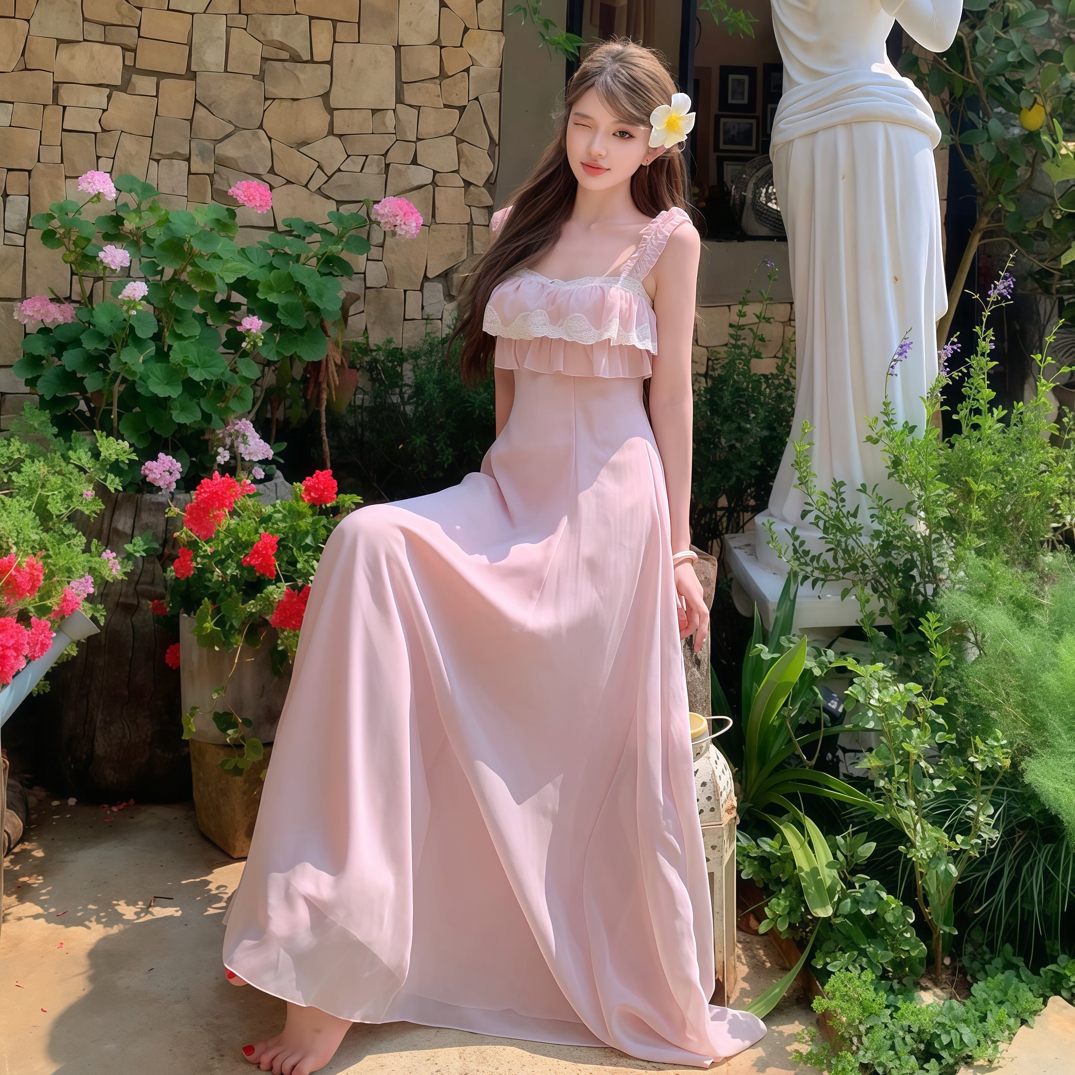 【dress】レースドッキングフリルロングワンピース N3557