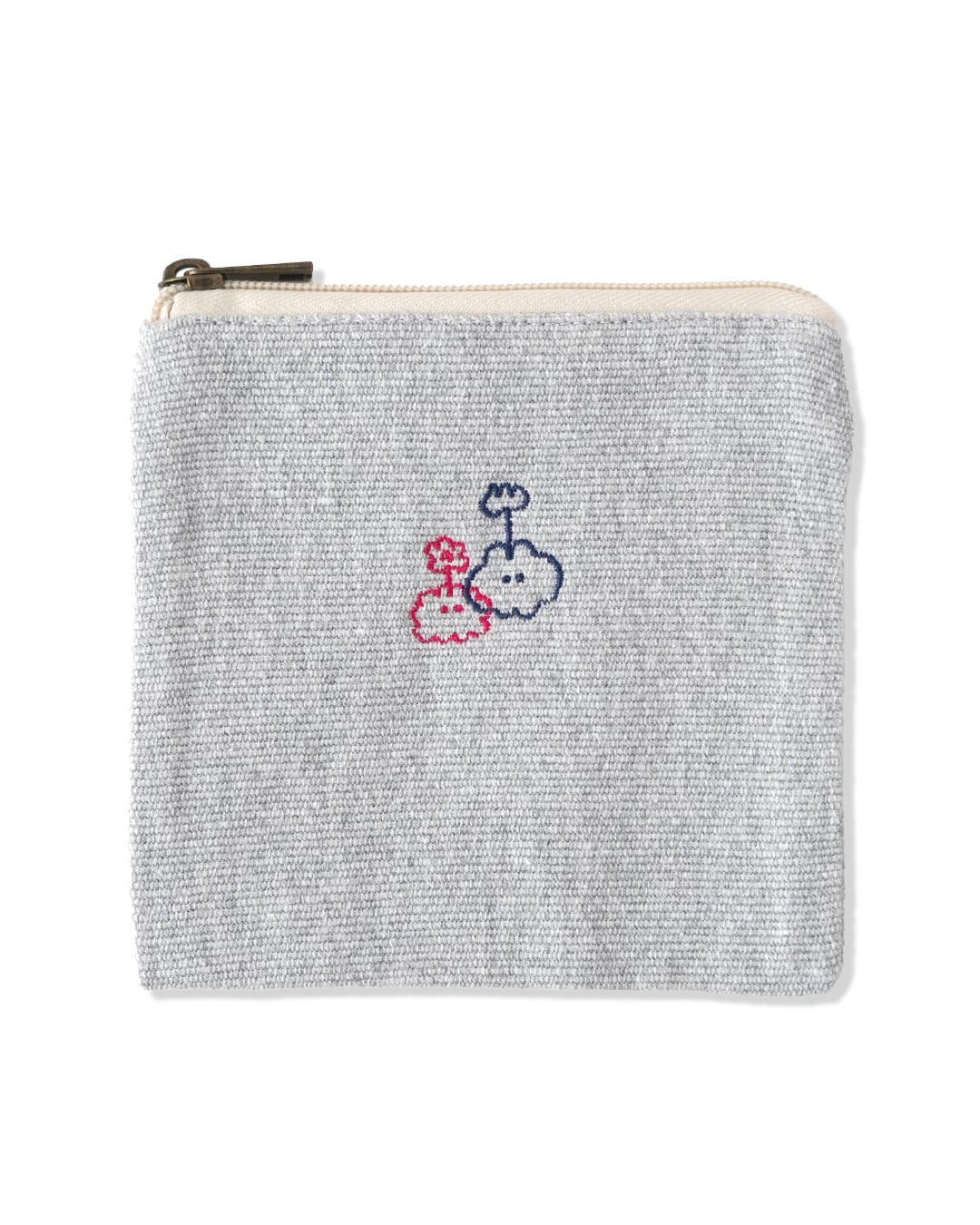 ★なでウサ&モフウサ刺繍のフラットポーチ/グレー(MK-601)