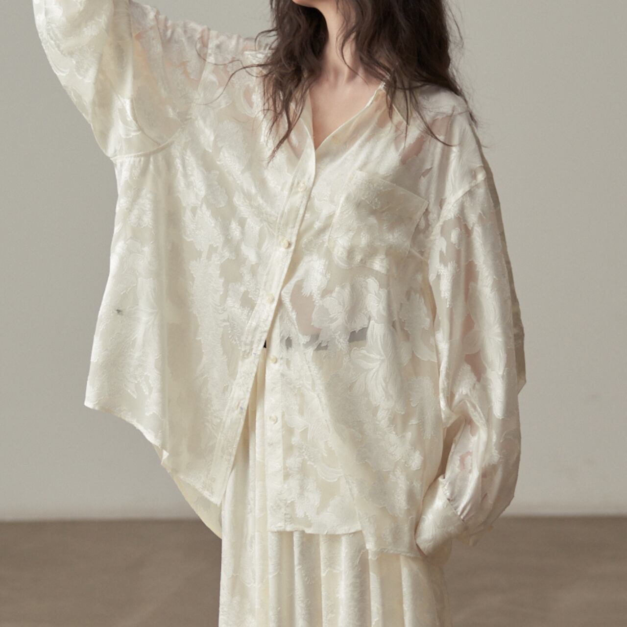 ジャガードシアーシャツ a0541