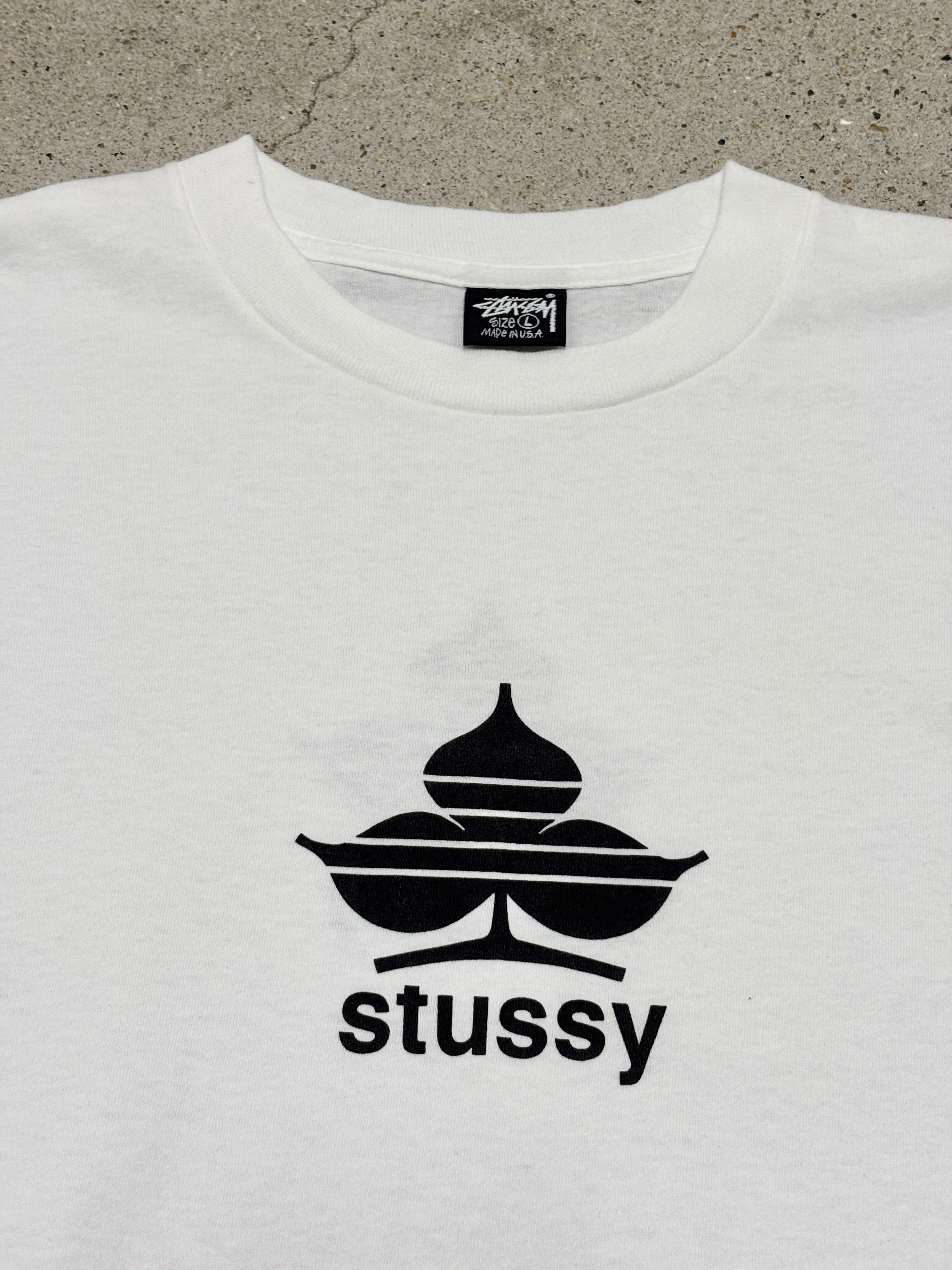90s OLD STUSSY/Clover Logo print Tee/USA製/黒タグ/L/クロ－バ－ロゴ