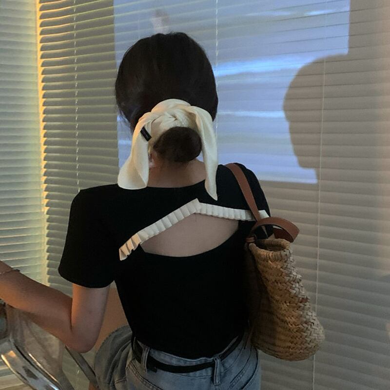 サマースタイルショートホルタートップス スリムブラックTシャツ レディース 夏物 試着室96453406476