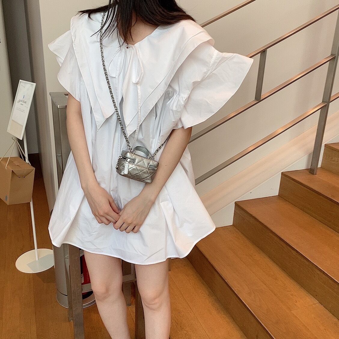 Double collar frill tunic op / White(即納商品)