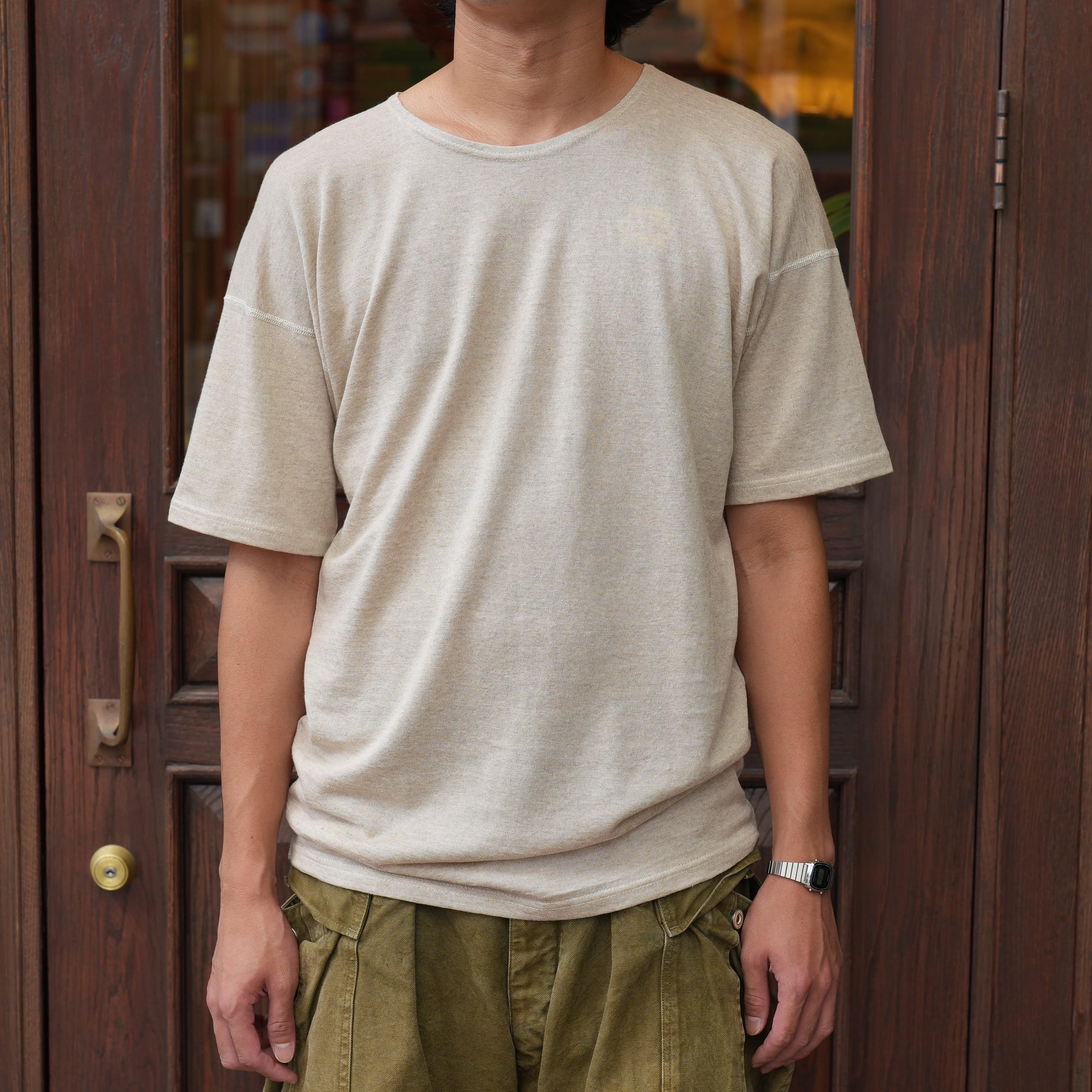 Olde Homesteader YOUTH (オールドホームステッダーユース) "RELAXED LINEN JERSEY CREW NECK S/S" -ECRU-