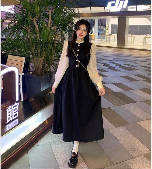 大きいサイズ レディース ワンピース　清楚　ウエストマーク　春 秋冬 新品 長袖