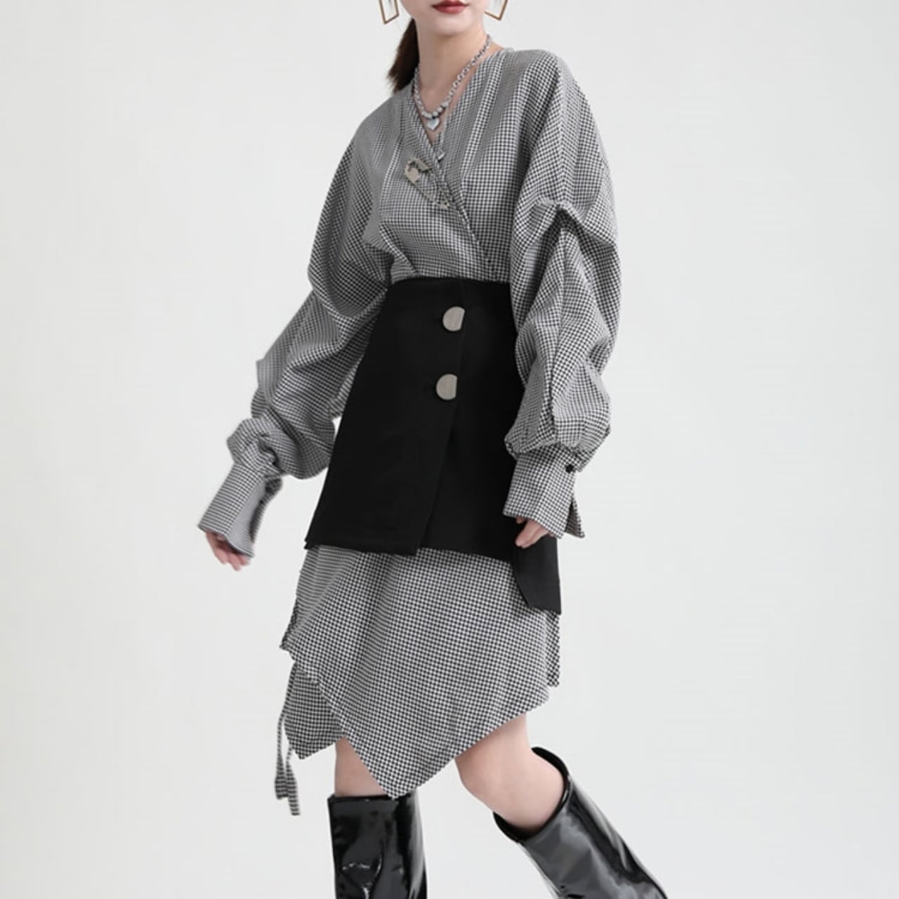 Wrap-style Asymmetrical Shirt & Skirt 00850